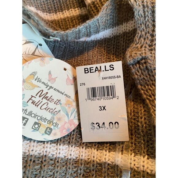 FULL CIRCLE TRENDS 3X 2-WAY GRAY/WHITE LONG SLEEVE SWEATER - Picture 7 of 9